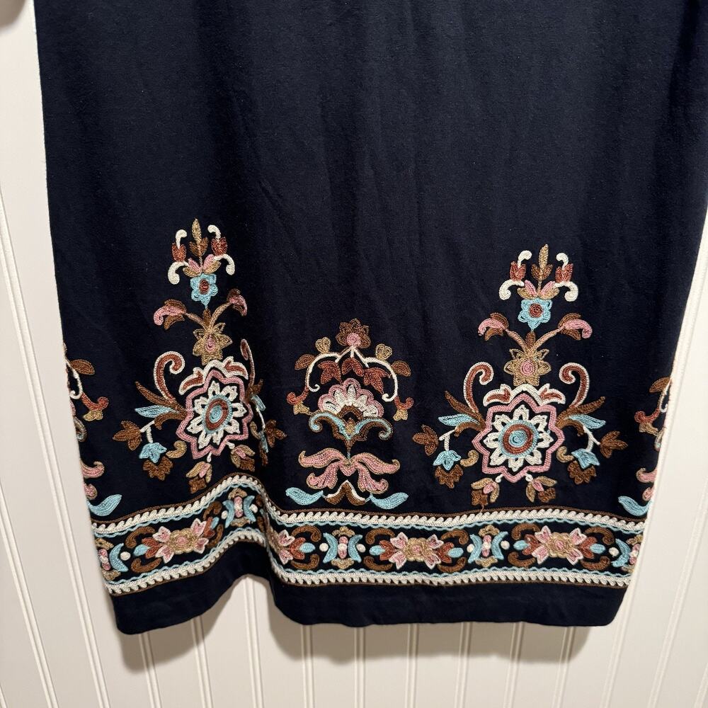 J Jill Navy Blue Embroidered Hem Long Sleeve Dress Size Medium - Picture 3 of 6